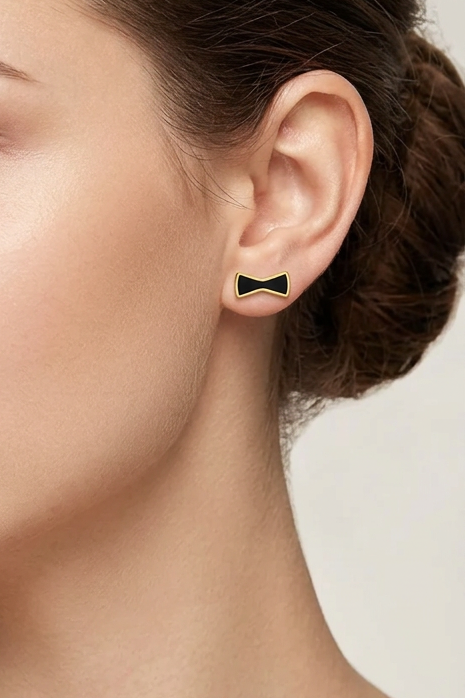BOW STUD EARRINGS – BLACK
