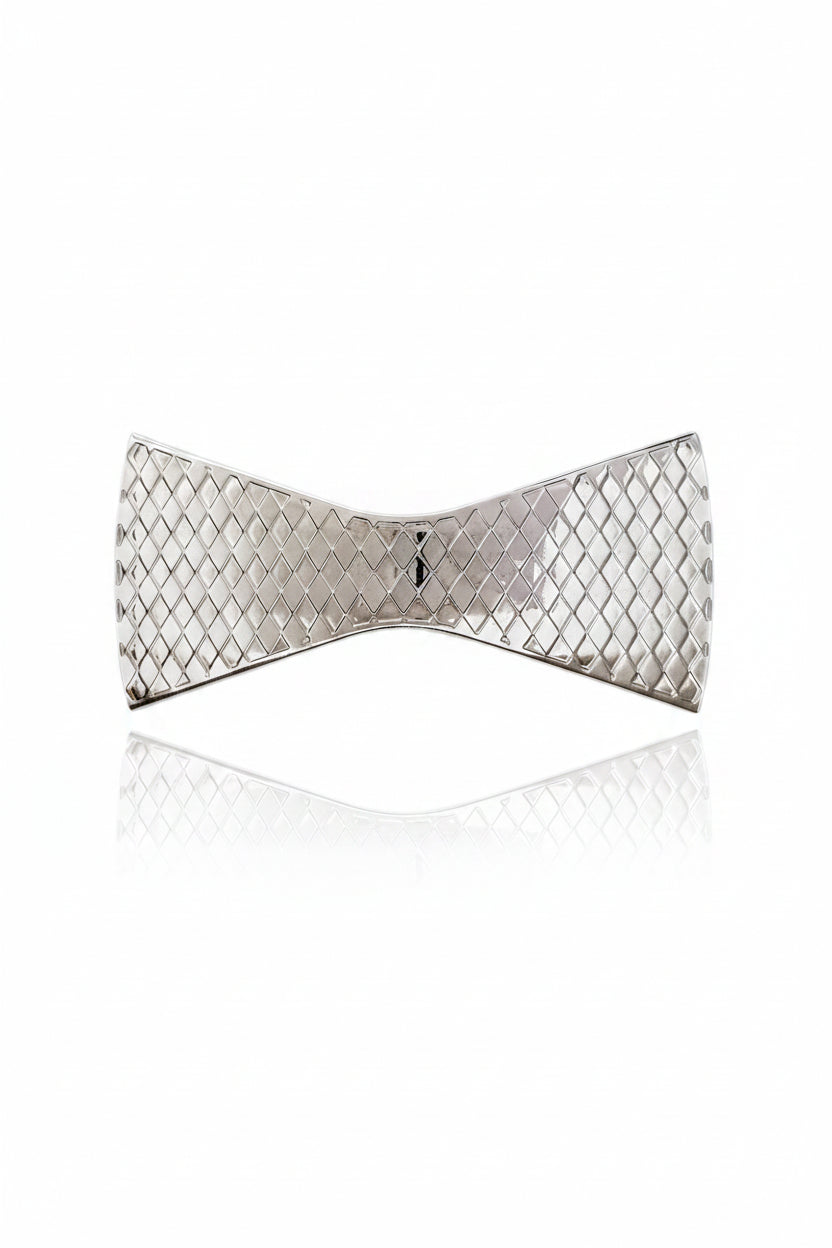 Silver bow tie on a white background